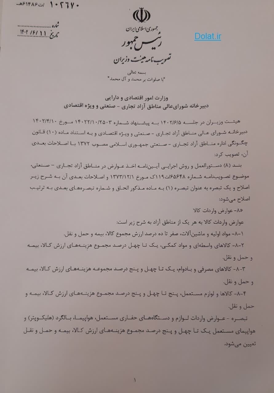 عوارض واردات ماشینآلات از مناطق آزاد اعلام شد