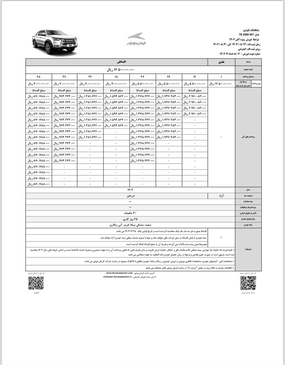 شرایط فروش نقدی و اقساطی پیکاپ T8 ویژه آبان اعلام شد