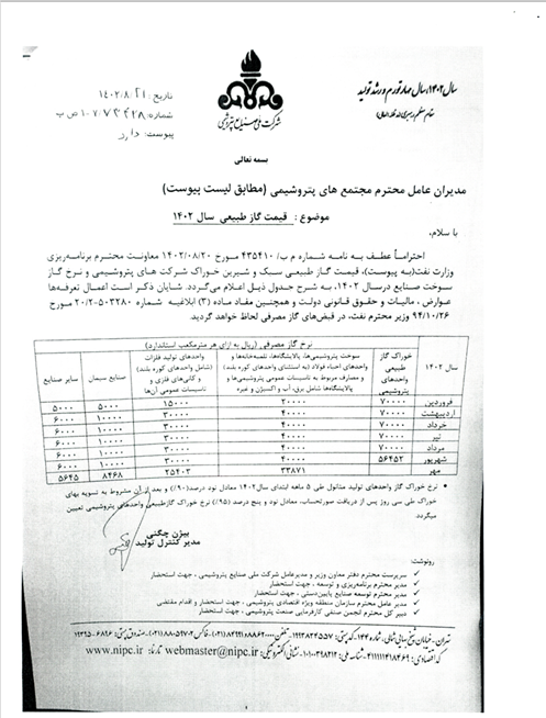 نرخ گاز خوراک تا مرداد ماه ۷ هزار تومان!