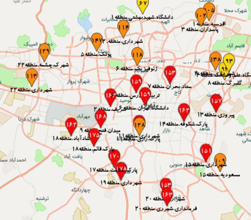 ۸ نقطه تهران در وضعیت قرمز + عکس