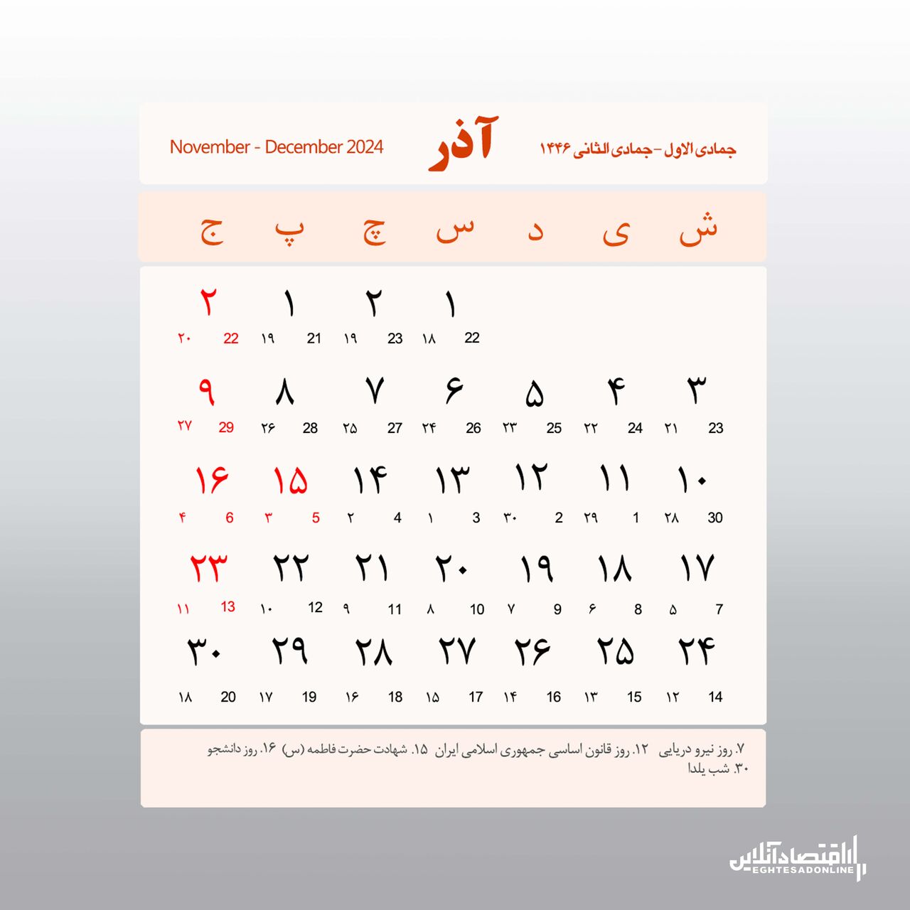 تقویم کامل سال ۱۴۰۳ / اعلام تعطیلات رسمی ۱۴۰۳