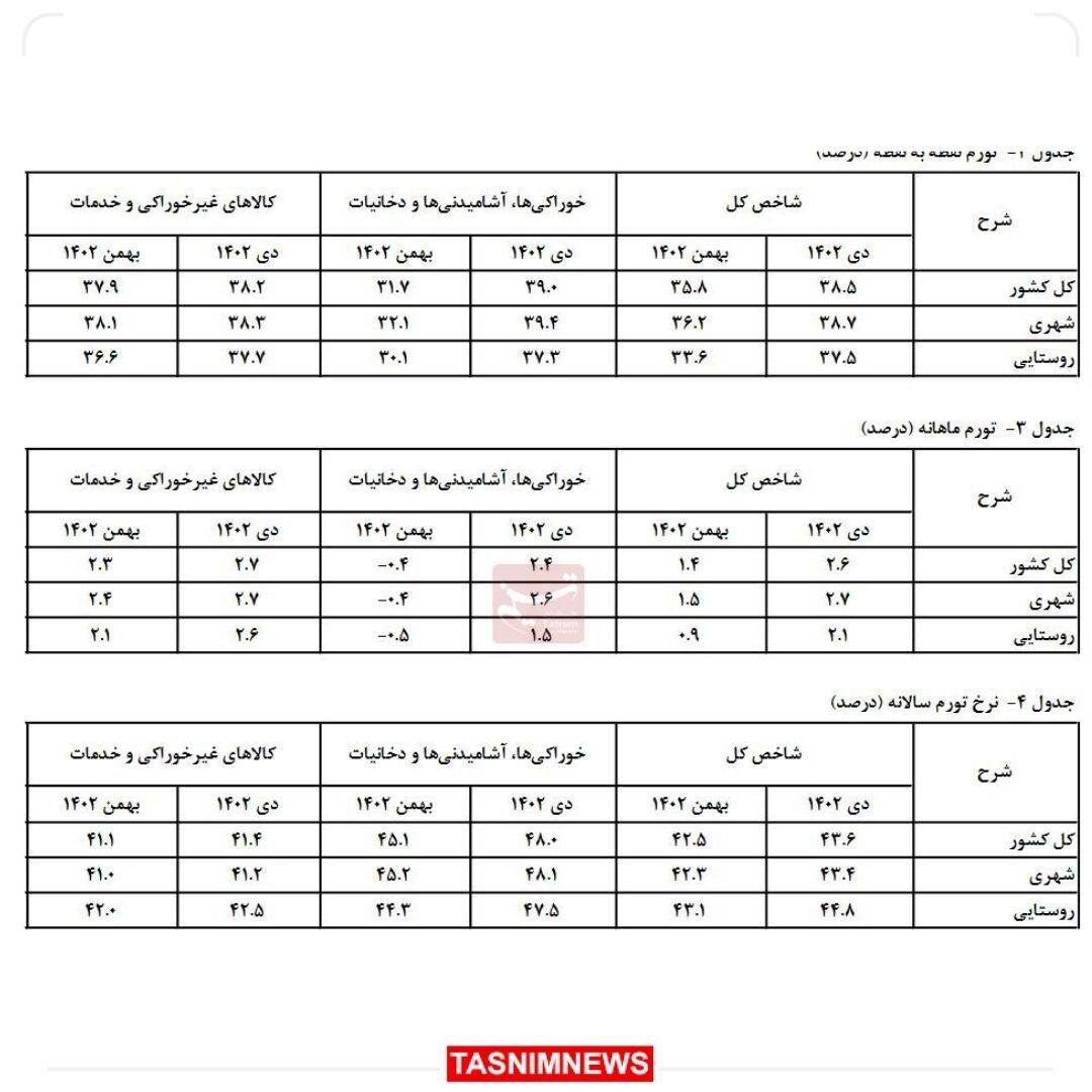 افزایش شاخص مصرف کننده / تورم نقطه‌ای بهمن ماه کاهش یافت