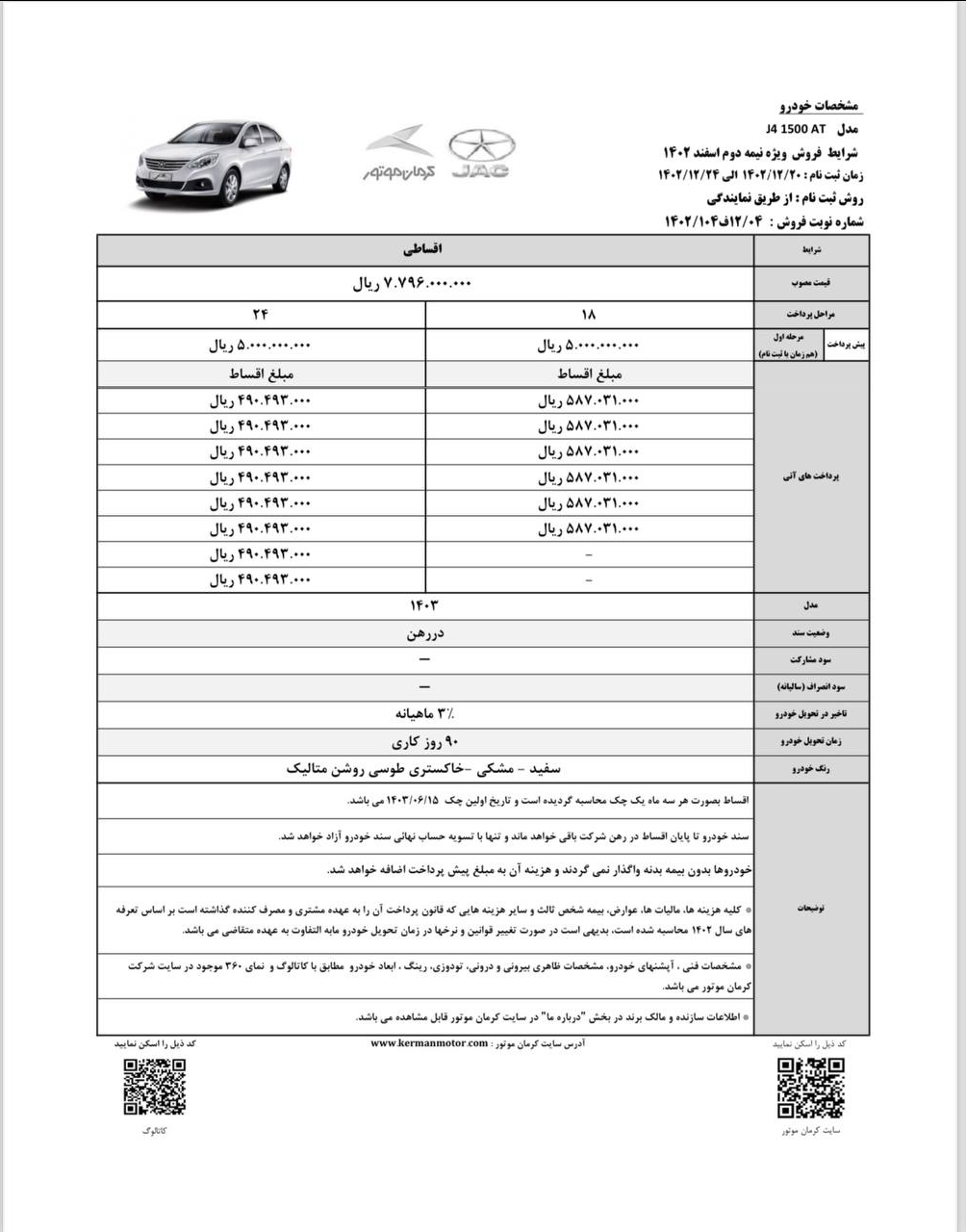 فروش اقساطی سه محصول کرمان موتور اعلام شد