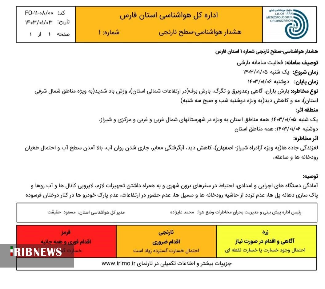 هواشناسی استان فارس / شیراز بارانی می‌شود