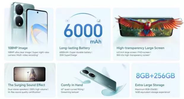 گوشی آنر X۷b با دوربین ۱۰۸ مگاپیکسلی و باتری ۶ هزار میلی آمپر ساعتی رونمایی شد