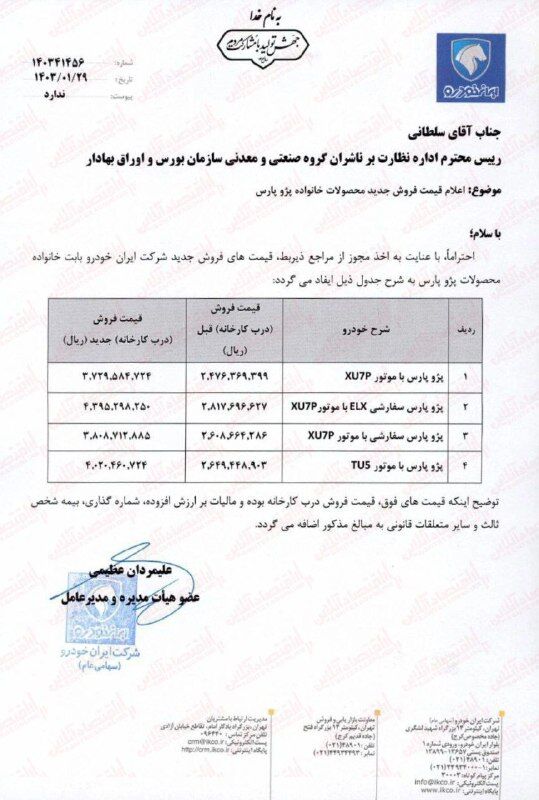 فوری؛ افزایش رسمی قیمت های ایران خودرو + نرخ های جدید