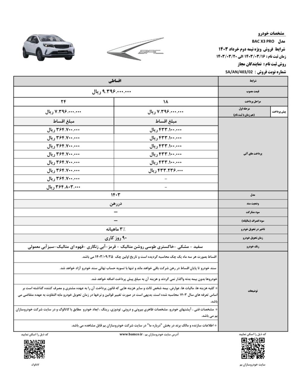 شرایط فروش اقساطی BAC X۳ اعلام شد