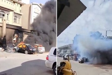 آتش گرفتن خودروها در عربستان به دلیل گرمای شدید هوا + فیلم