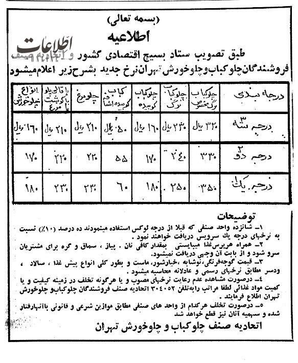 قیمتهای عجیب چلو کباب در یک رستوران قدیمی + عکس