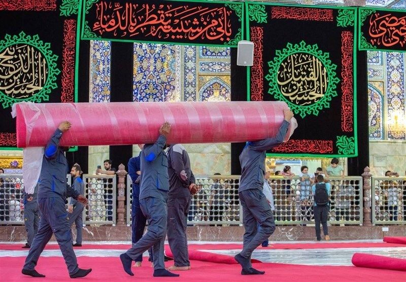 حرم امام حسین (ع) در آستانه محرم مفروش شد + عکس
