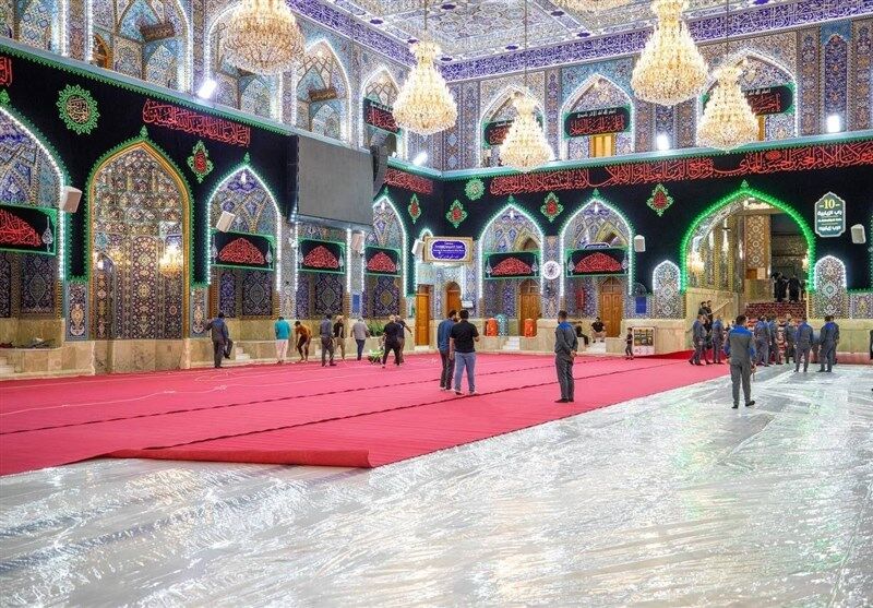 حرم امام حسین (ع) در آستانه محرم مفروش شد + عکس