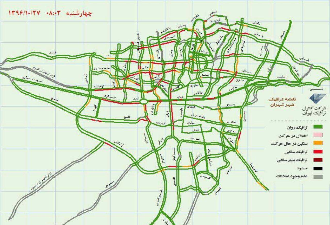 وضعیت ترافیک بزرگراه‌های تهران +نقشه