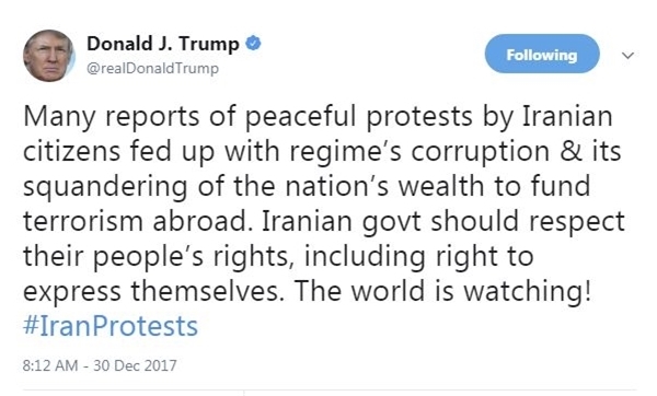 توییت ترامپ در حمایت از تجمعات اعتراضی