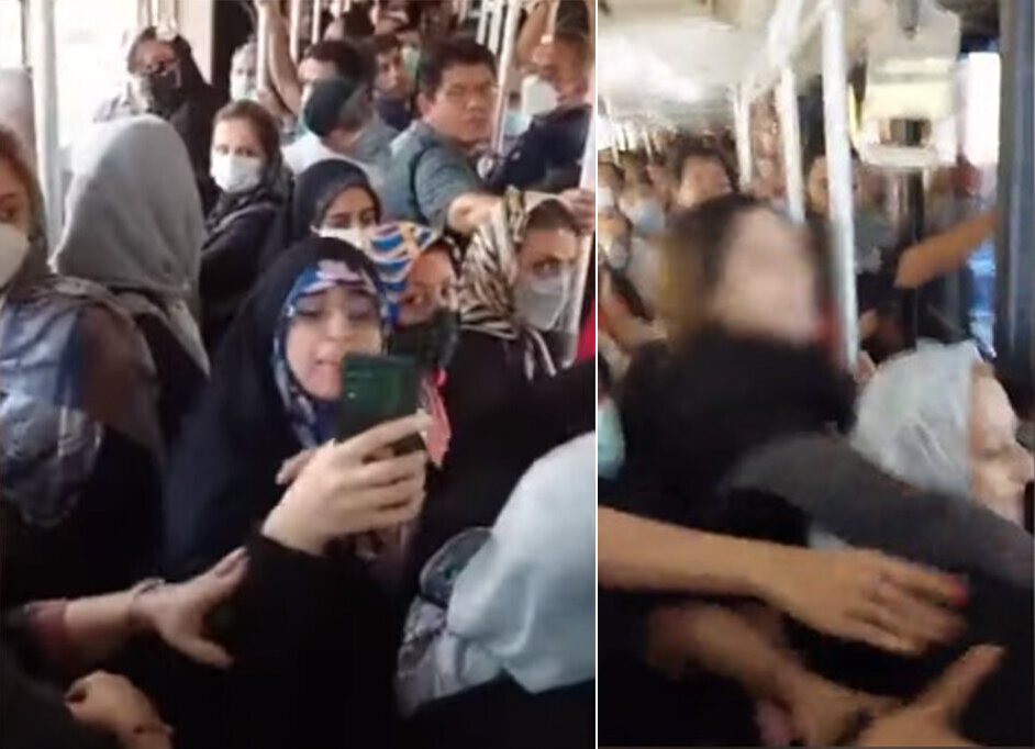 تصاویر درگیری در اتوبوس بی آر تی از زاویه دوربین خانم چادری