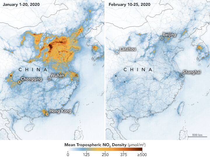 کرونا و کاهش چشمگیر آلودگی هوا در چین 