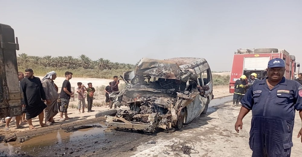 تصاویر جدید از تصادف خودروی مسافران ایرانی در عراق + فیلم