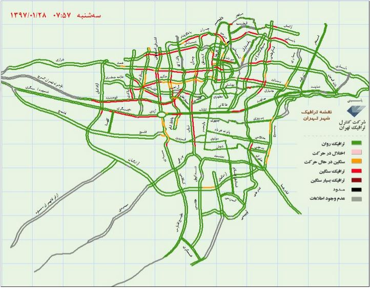 وضعیت ترافیکی هم‌اکنون تهران +نقشه