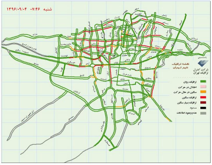 نقشه ترافیک صبح تهران 