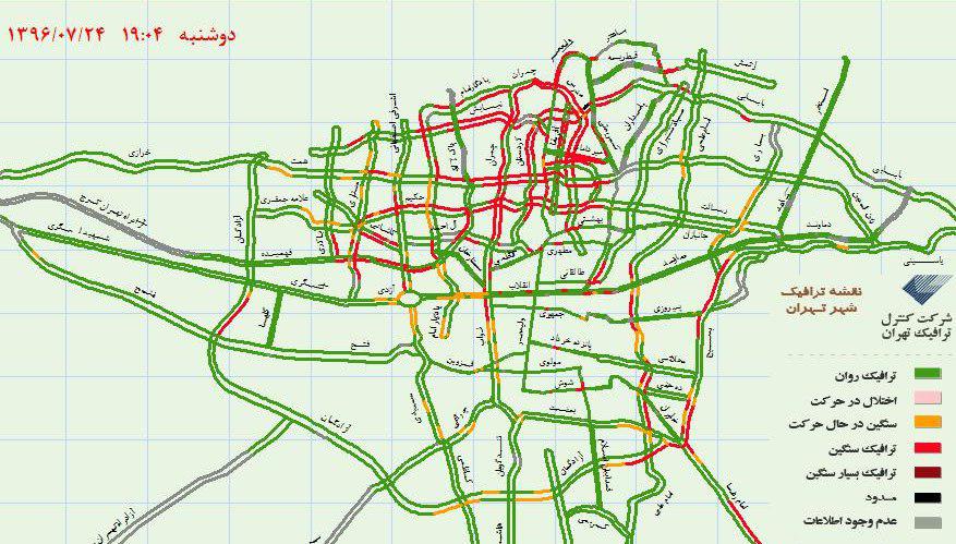 ترافیک سنگین شبانگاهی در معابر بزرگراهی تهران +نقشه