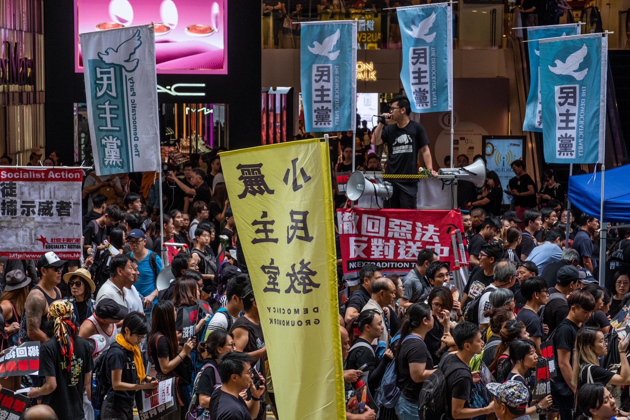 درگیری میان حامیان و مخالفان هنگ‌کنگ در یک فروشگاه مجلل +فیلم
