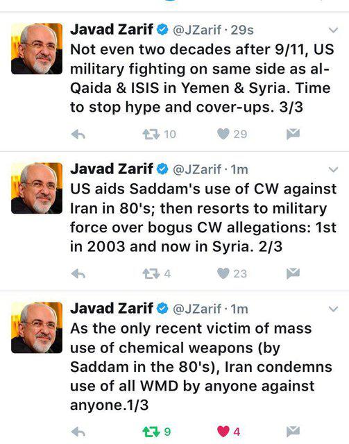 ظریف به حمله‌هوایی شب‌گذشته آمریکا واکنش نشان داد
