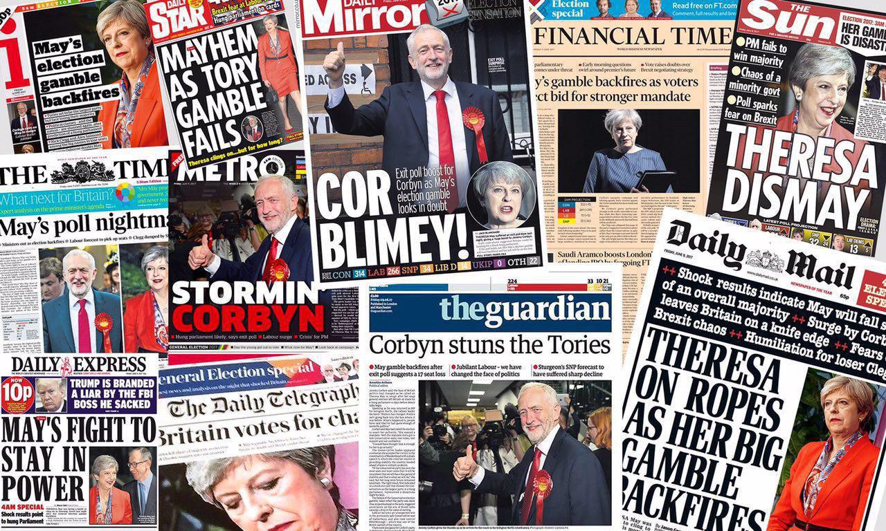 بازتاب"شکست ترزا می"در روزنامه‌های بریتانیا +عکس