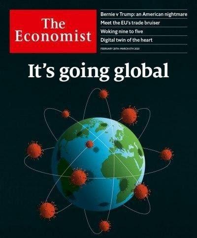طرح روى جلد اکونومیست که به همه‌گیری ویروس کرونا می‌پردازد