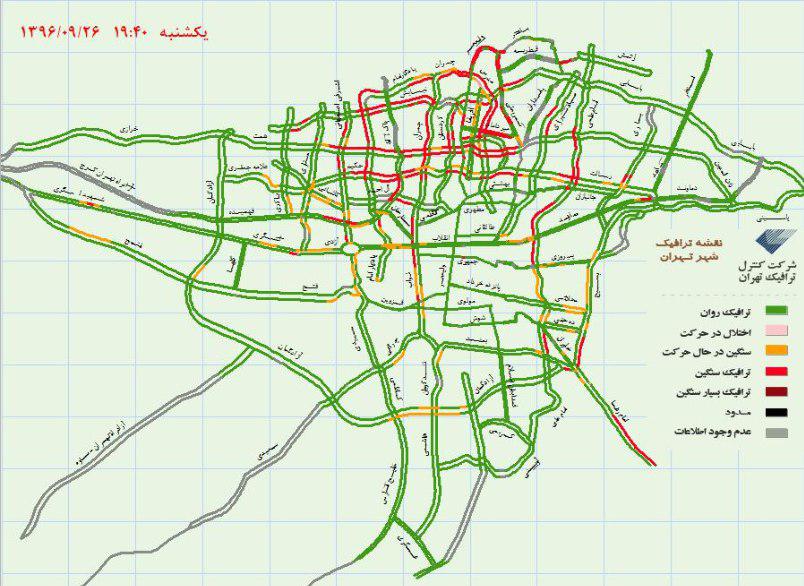 وضعیت ترافیک شبانه در بزرگراه‌های تهران +نقشه 