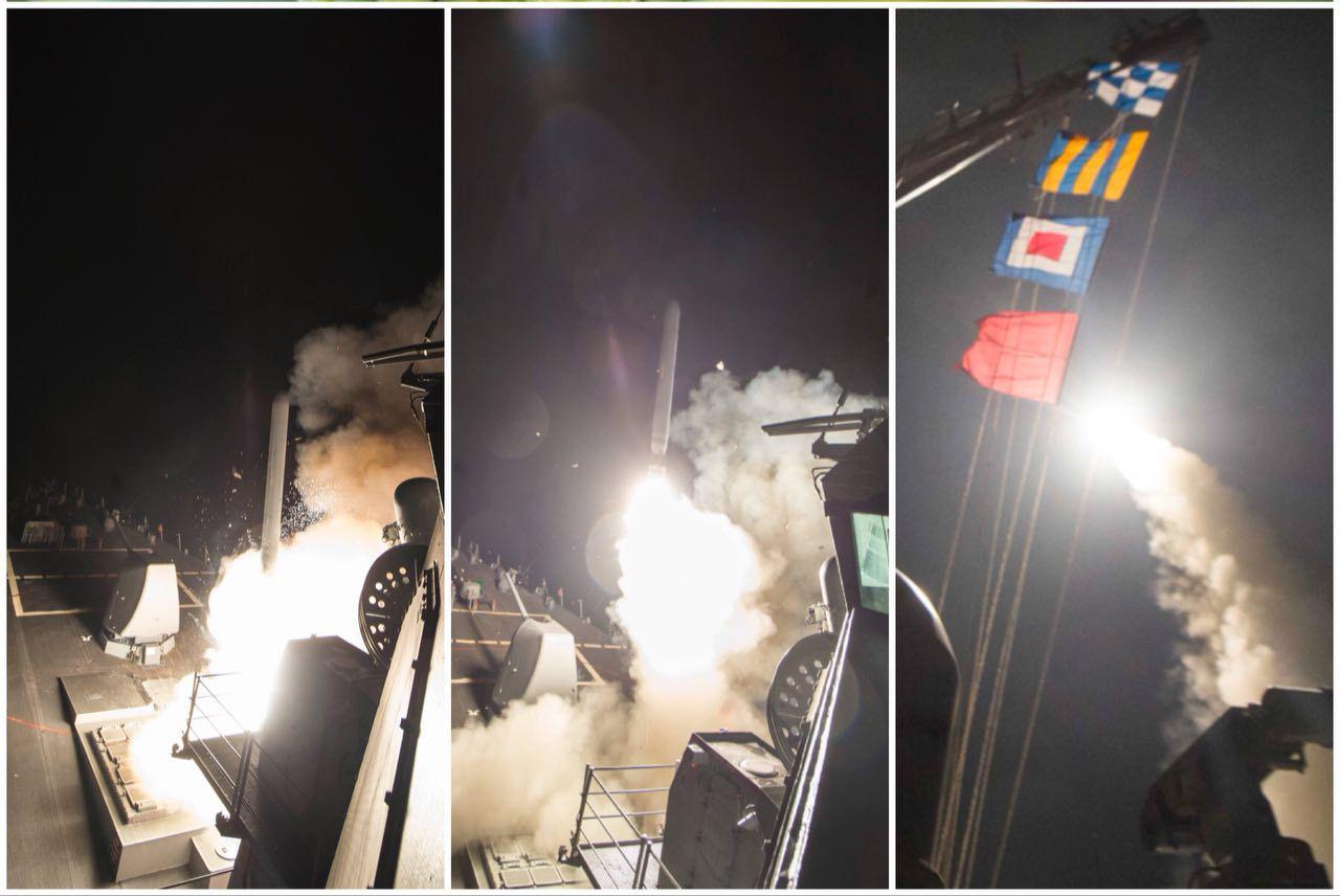حمله موشکی آمریکا به سوریه و انهدام ۱۴ فروند هواپیمای سوخو +عکس