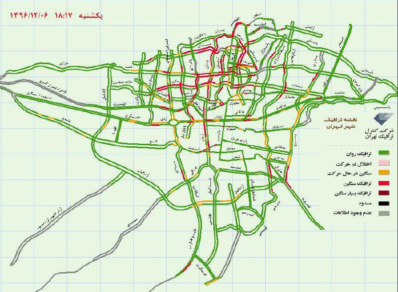 وضعیت هم‌اکنون ترافیکی شهر تهران +نقشه