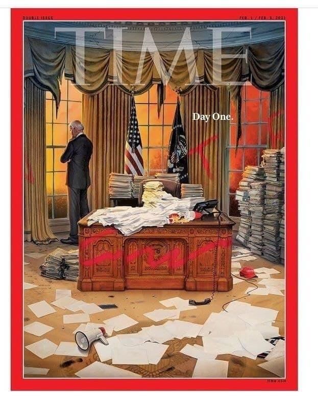 تصویر جلد مجله تایم روز اول بایدن و میراث ترامپ