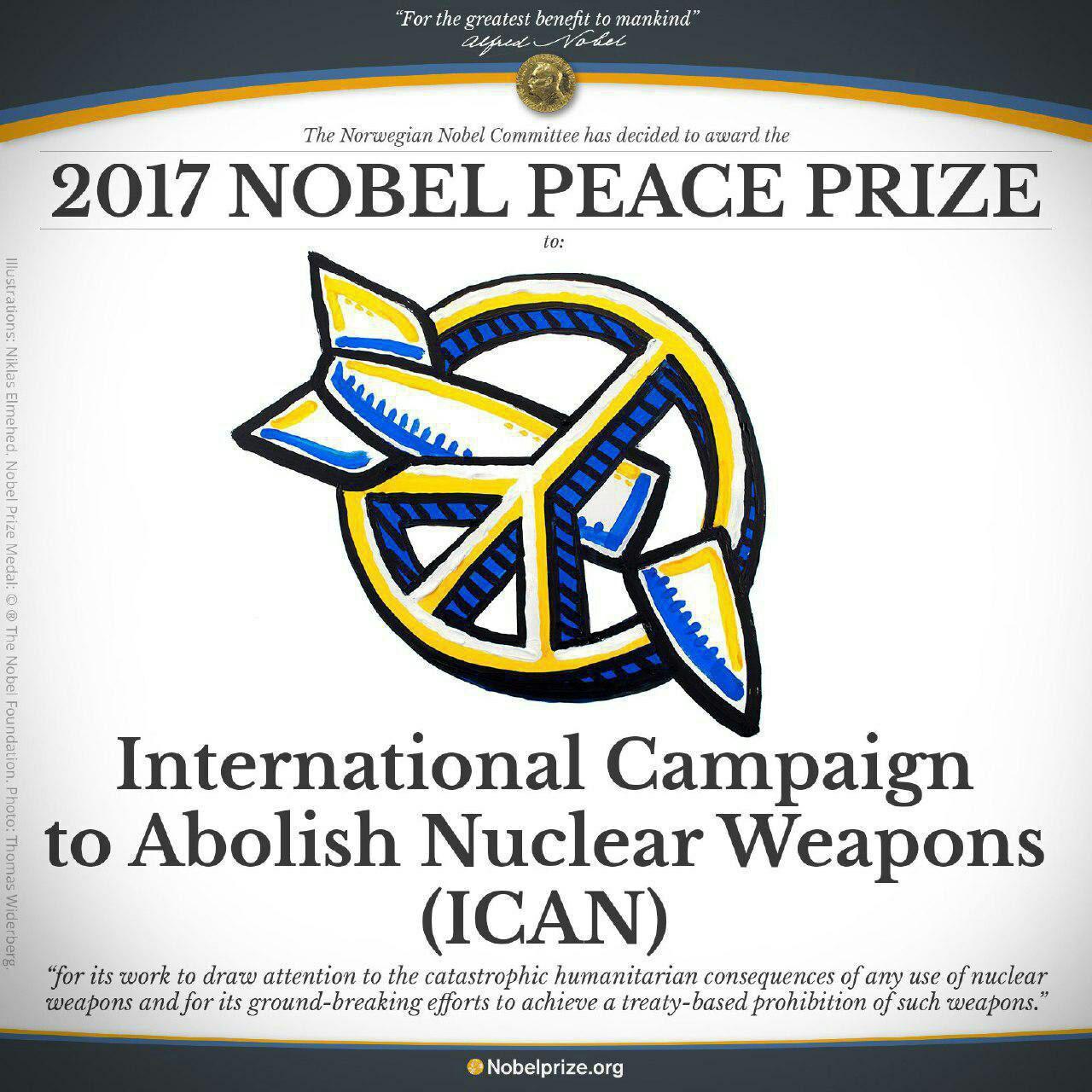 برنده جایزه صلح نوبل۲۰۱۷ مشخص شد