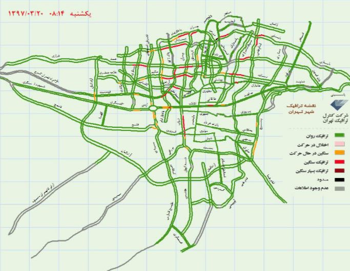  آخرین وضعیت ترافیکى بزرگراه هاى تهران +نقشه