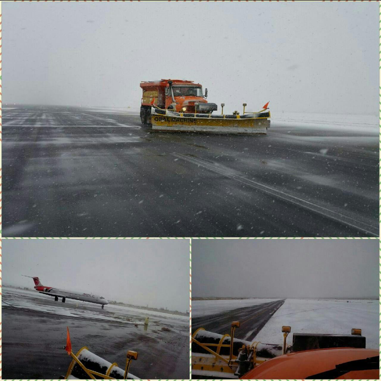 با وجود بارش برف سنگین، باند پرواز فرودگاه تبریز عملیاتی شد