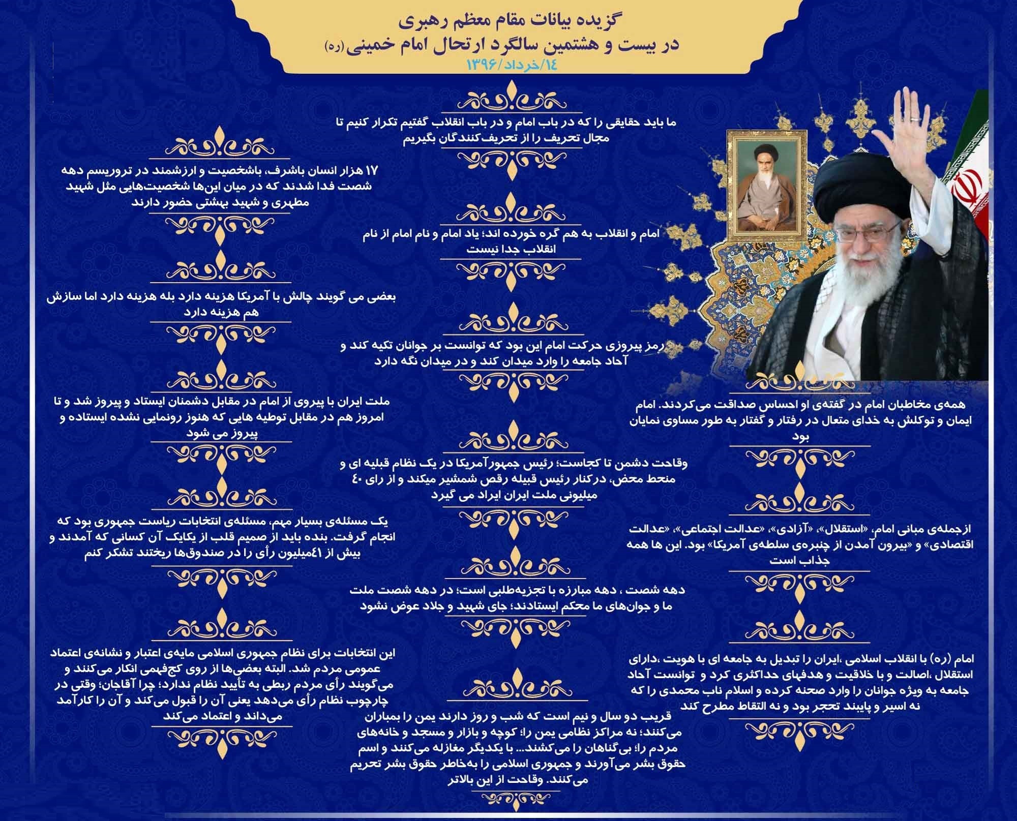 گزیده بیانات رهبری در سالگرد ارتحال امام خمینی(ره) +اینفوگرافیک