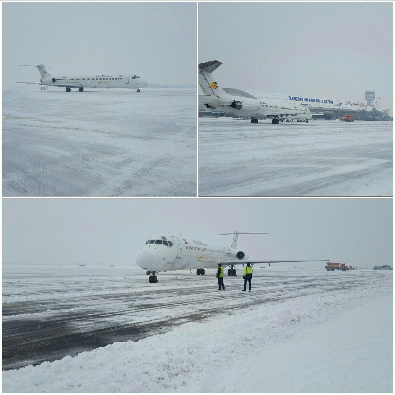 علی رغم بارش ۱۰ سانتی متری برف، پروازهای فرودگاه تبریز انجام شد