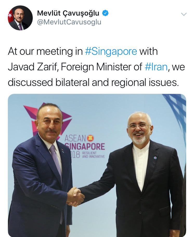 گفت وگو وزیر خارجه ترکیه با ظریف در سنگاپور