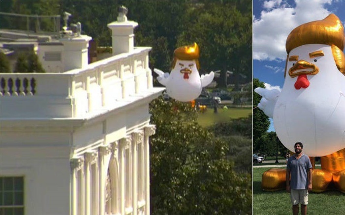 بالن خروسی شبیه به ترامپ در مقابل کاخ سفید +عکس
