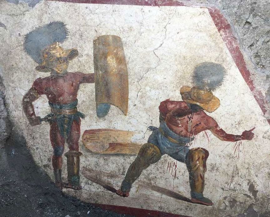کشف دیوارنگاره‌ای از گلادیاتورهای روم باستان +عکس