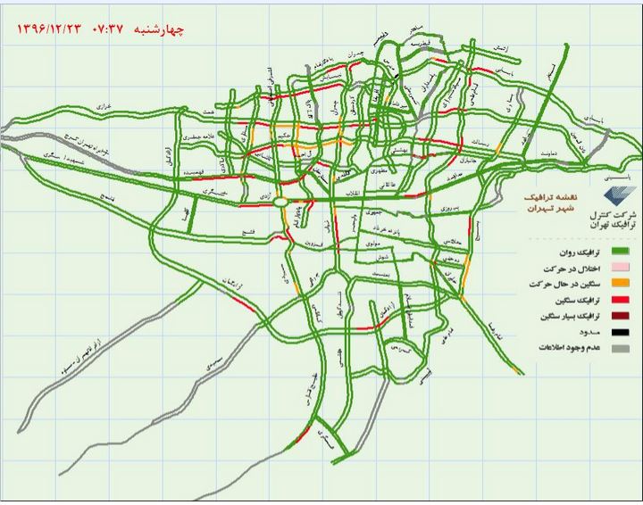 وضعیت ترافیک اکنون تهران +نقشه