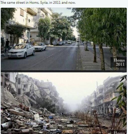 شهر حمص سوریه در سال‌۲۰۱۱ و هم اکنون! +عکس