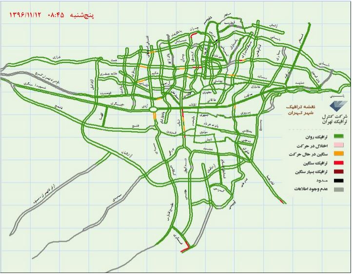  وضعیت ترافیک بزرگراه‌های تهران +نقشه