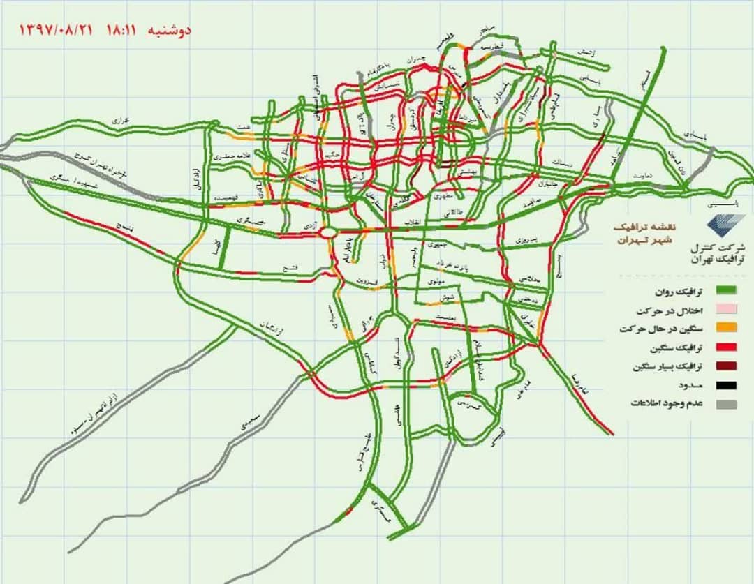 نقشه ترافیکی شهر تهران +نقشه