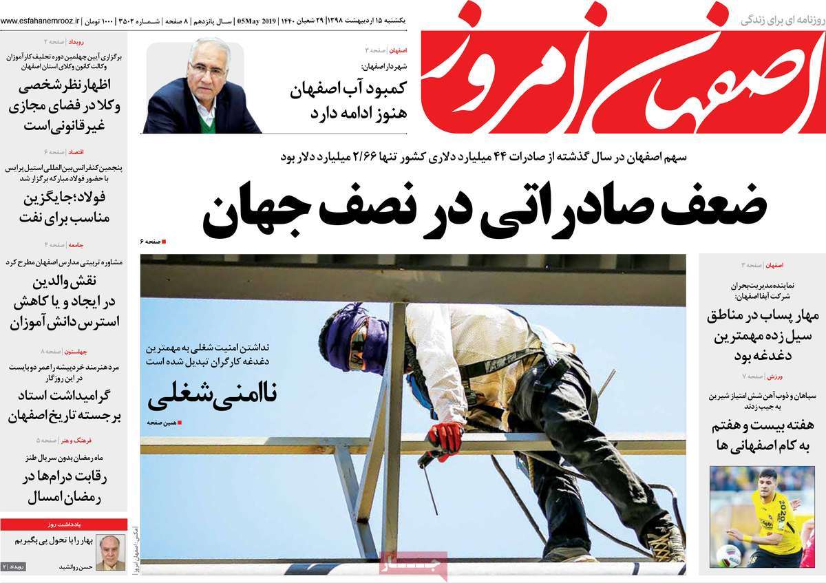 صفحه اول روزنامه‌های استانی 15اردیبهشت 98