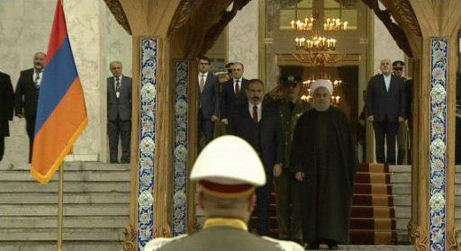 حضور ظریف در مراسم استقبال از نخست‌وزیر ارمنستان