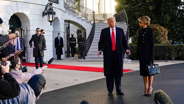 سیاه پوشی ملانیا ترامپ هنگام ترک کاخ سفید +عکس