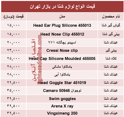 قیمت انواع لوازم شنا در بازار تهران +جدول