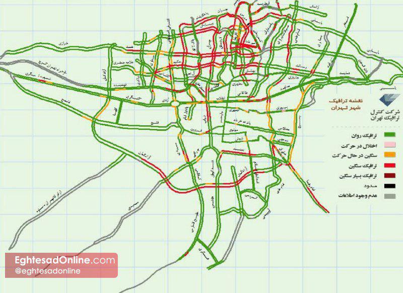وضعیت ترافیکی عصر چهارشنبه تهران +نقشه