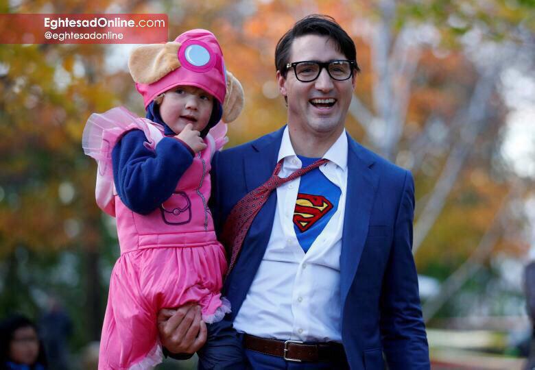 ترودو، نخست وزیر کانادا و پسرش هادریان در جشن هالووین +عکس