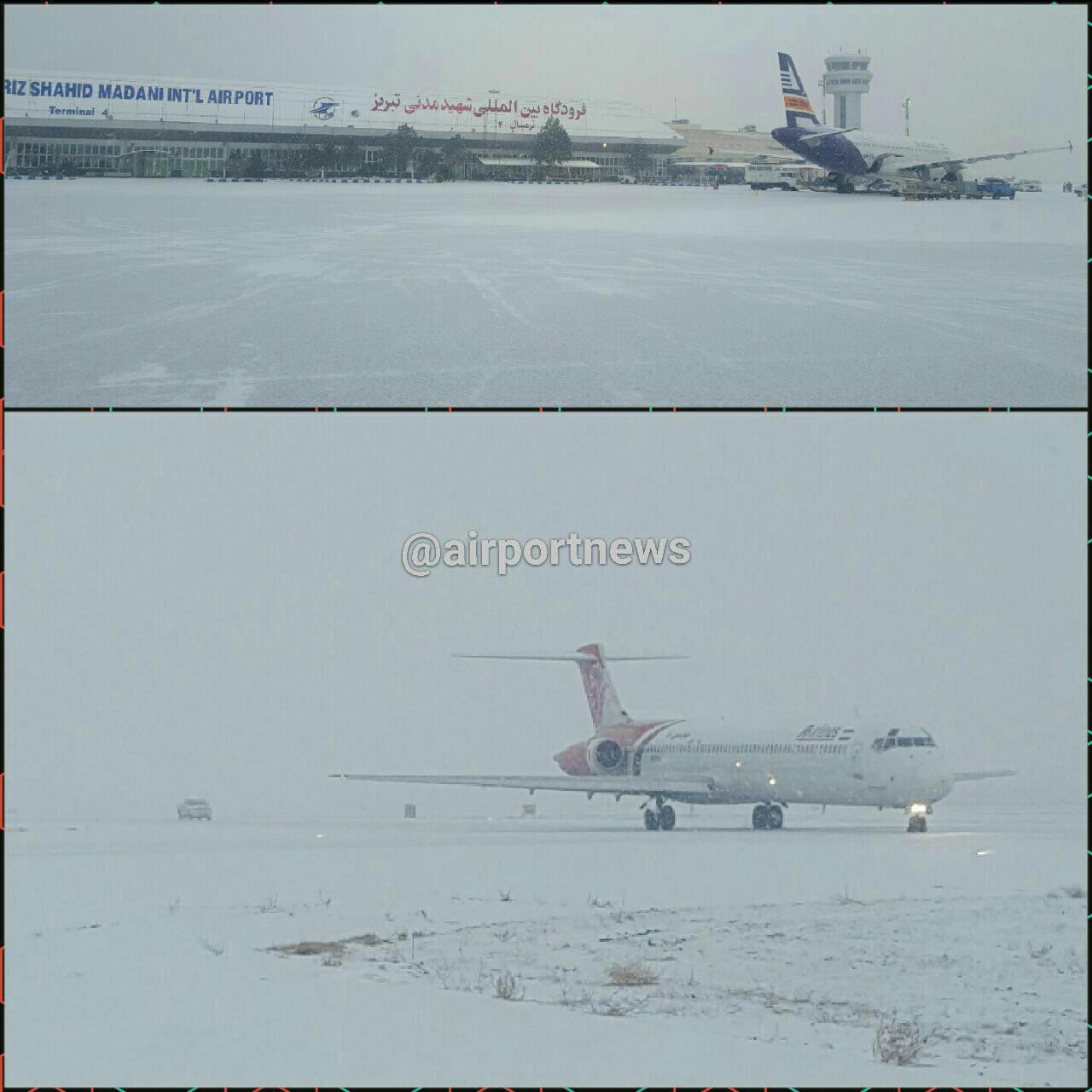انجام پروازهای فرودگاه تبریز با وجود بارش شدید برف 